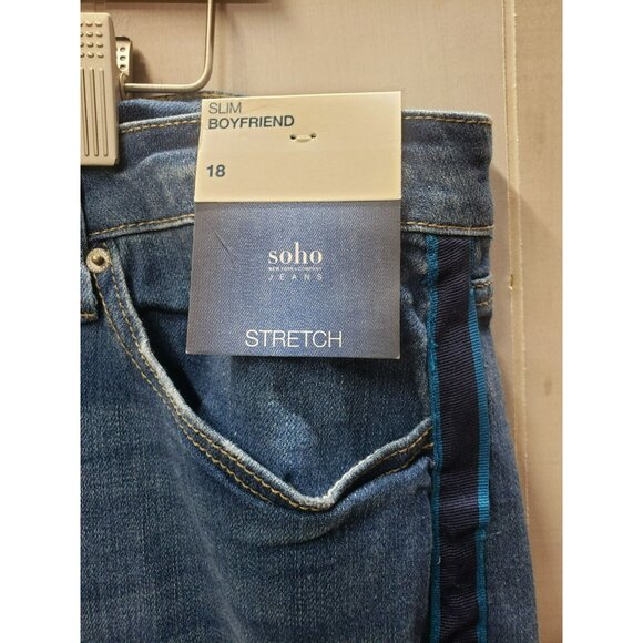 NY & Co Soho Jeans Slim Boyfriend Size 18 Stretch Denim Blue With Tuxedo Stripe - Picture 4 of 10